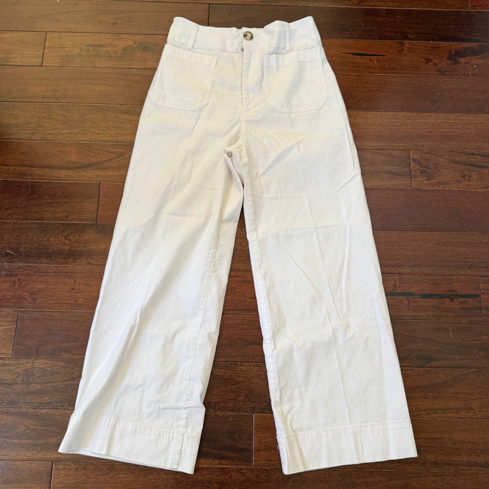 Maeve Anthropologie Colette Pants 28 White Linen Blend Wide Leg High Rise